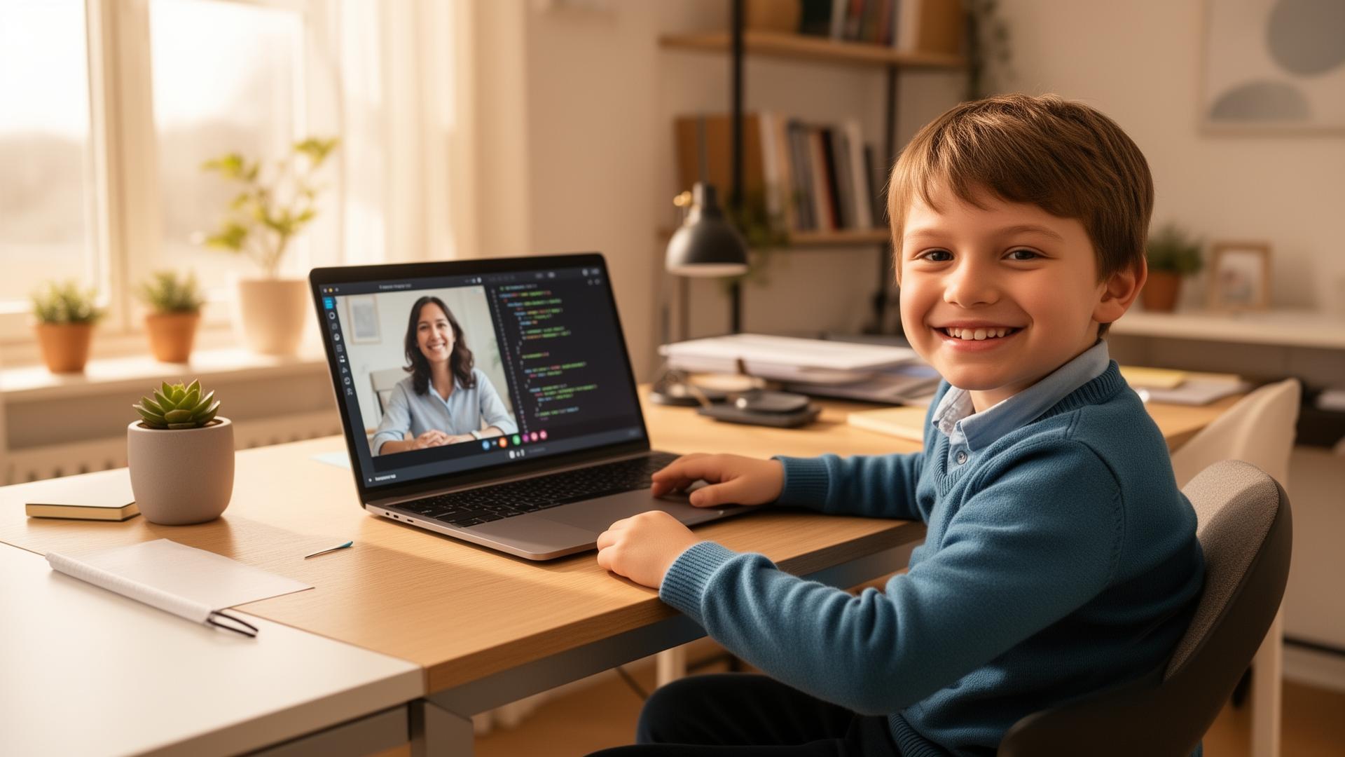 Child learning to code online with a mentor